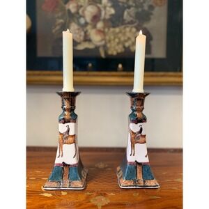 Vintage Equestrian Candlesticks • Horse Motif Ceramic Pair